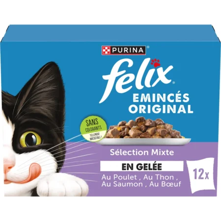 Pâtée Pour Chat Adulte Emincés En Gelée Boeuf Poulet Saumon Thon FELIX 12PCS