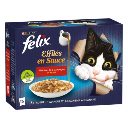 Pâtée Pour Chat Adulte Tendres Effilés En Sauce Boeuf Poulet Agneau Canard FELIX
