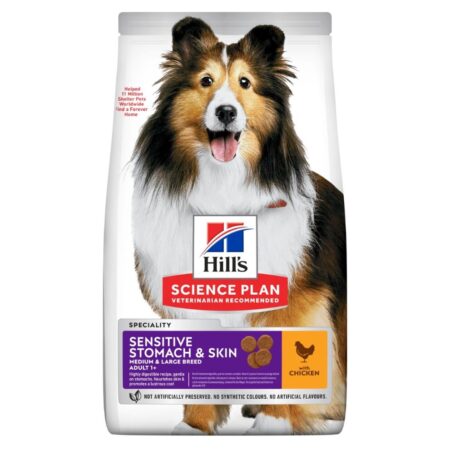 Hill’s Science Plan Sensitive Stomach & Skin – Croquettes pour Chien Adulte (1+) – Moyenne & Grande Race – au Poulet