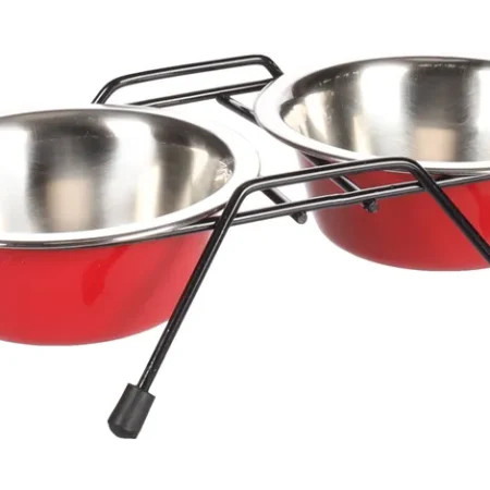 Gamelle pour la nourriture et l'eau Duo dinner support Arjun Rouge & Argent & Noir