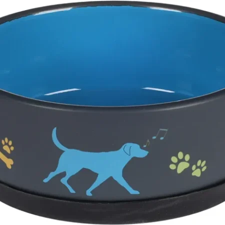 Gamelle pour la nourriture et l’eau Cori Rond Gris foncé & Bleu 500ml