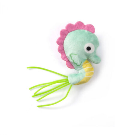 Océan cheval de mer en tissu et caoutchouc  avec herbe à chat 13x9 cm