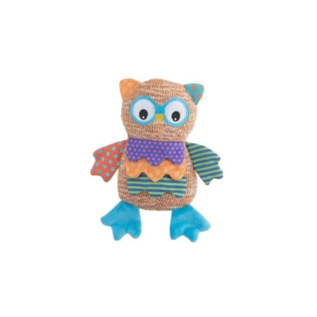 Hibou multicolore en tissu et peluche 21x12cm